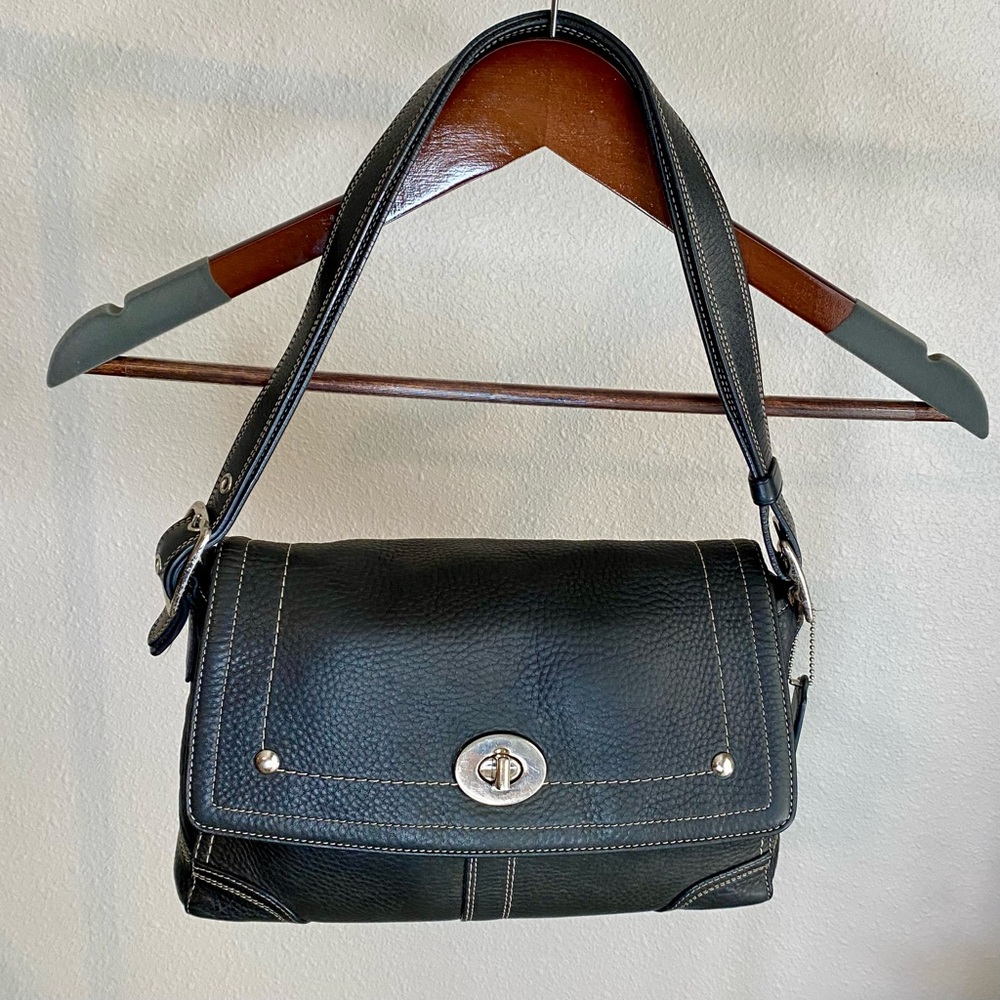 SOLD Coach Hamilton Shoulder Bag Handbag Black Pebbled Leather F13957